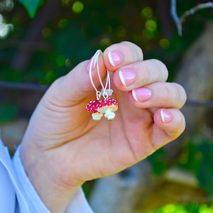 Red Mushroom Earrings, Murano Glass, Lampwork image 3