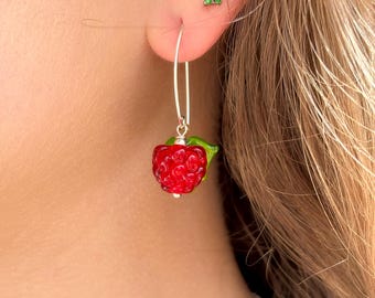 Lucky Red Raspberry Earrings, Handmade, 925 Sterling Silver, Murano Glass, Lampwork