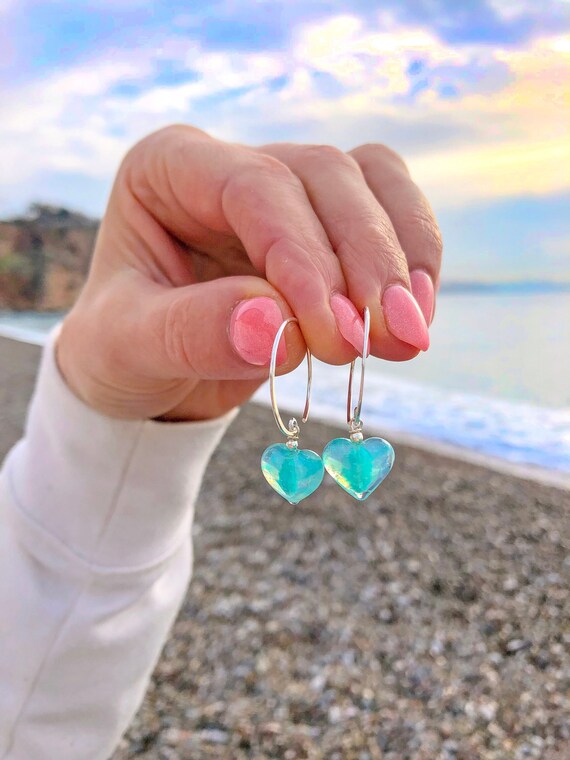 Love Earrings Hoop Earrings Heart Earrings Turquoise Heart Minimalist Earrings Best Friend Gift Birthday Gift Gift for Her Etsy