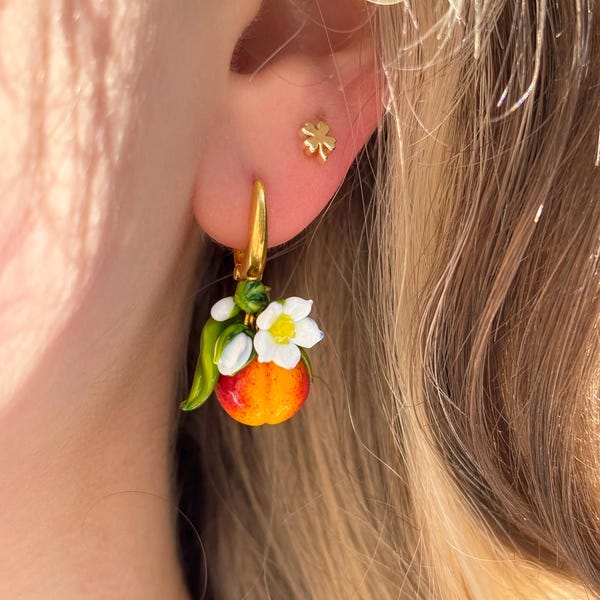 Lucky Peach Blossom Earrings, 925 Sterling Silver, Murano Glass, Handcrafted, Lampwork