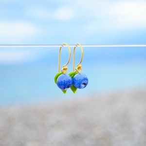 Blueberry Earrings, Small Drop Earrings, Fruit Food Earrings