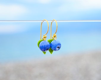 Blueberry Earrings, Small Drop Earrings, Fruit Food Earrings