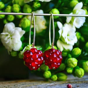 Berry Earrings, Murano Glass, Handmade, Cute Earrings, Gift For Girlfriend, Gift For Daughter, Gift For Sister, Gifts For Her red raspberry