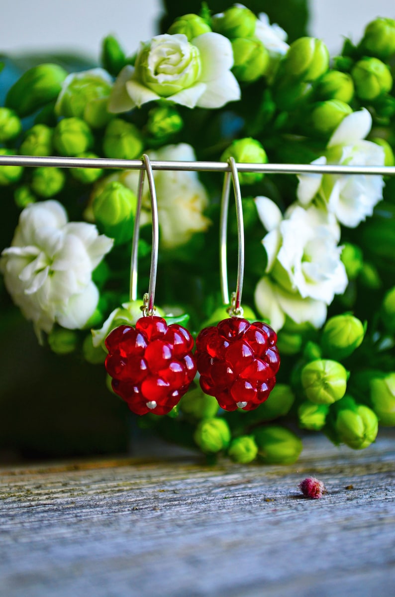 Berry Earrings, Murano Glass, Handmade, Cute Earrings, Gift For Girlfriend, Gift For Daughter, Gift For Sister, Gifts For Her red raspberry