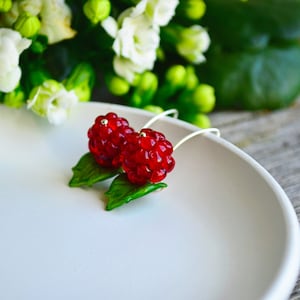 Raspberry Earrings, Glass Berries, Drop Earrings, Food Earrings, Murano Glass, Lampwork image 5