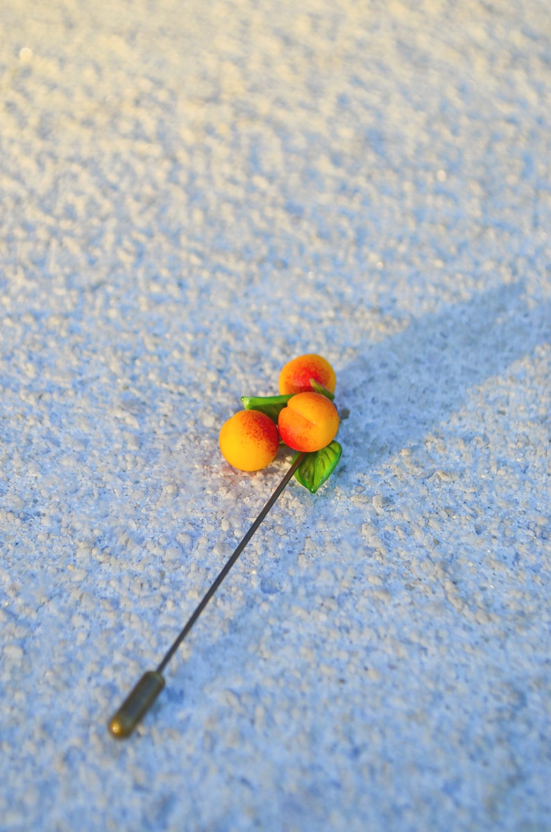 Fruit Pin Brooch, Peaches Brooch, Murano Glass, Fruit Jewelry image 9