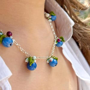 Lucky Blueberry Blossom-ketting, handgemaakt, 925 sterlingzilver, muranoglas, lampwork