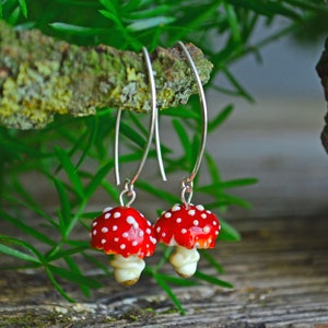 Red Mushroom Earrings, Murano Glass, Lampwork image 10