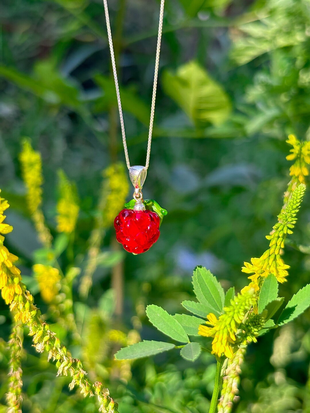 Silver Raspberry Raspberry Necklace, Summer Berry, Handcrafted, 925 Sterling Silver ...