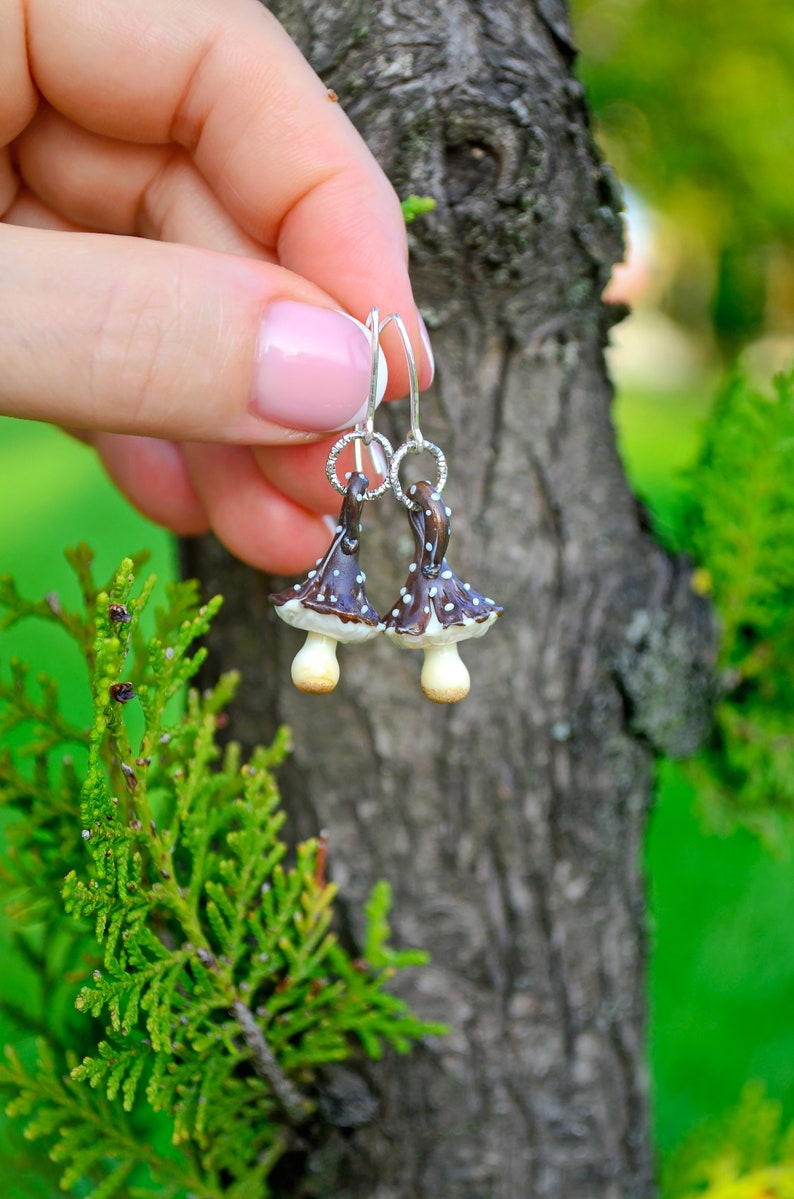 Mushroom Earrings, Autumn Earrings, Murano Glass, Lampwork image 7