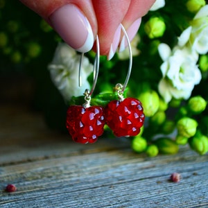 Raspberry Earrings, Glass Berries, Drop Earrings, Food Earrings, Murano Glass, Lampwork image 10