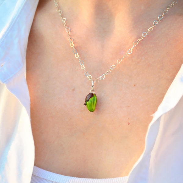 Pistachio Necklace, Pistachio with Chocolate, Murano Glass *only pendant, without chain