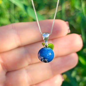 Blueberry Necklace, Berry Pendant, Sterling Silver, Murano Glass, Lampwork