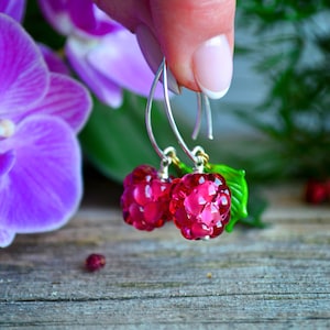 Berry Earrings, Murano Glass, Handmade, Cute Earrings, Gift For Girlfriend, Gift For Daughter, Gift For Sister, Gifts For Her pink raspberry