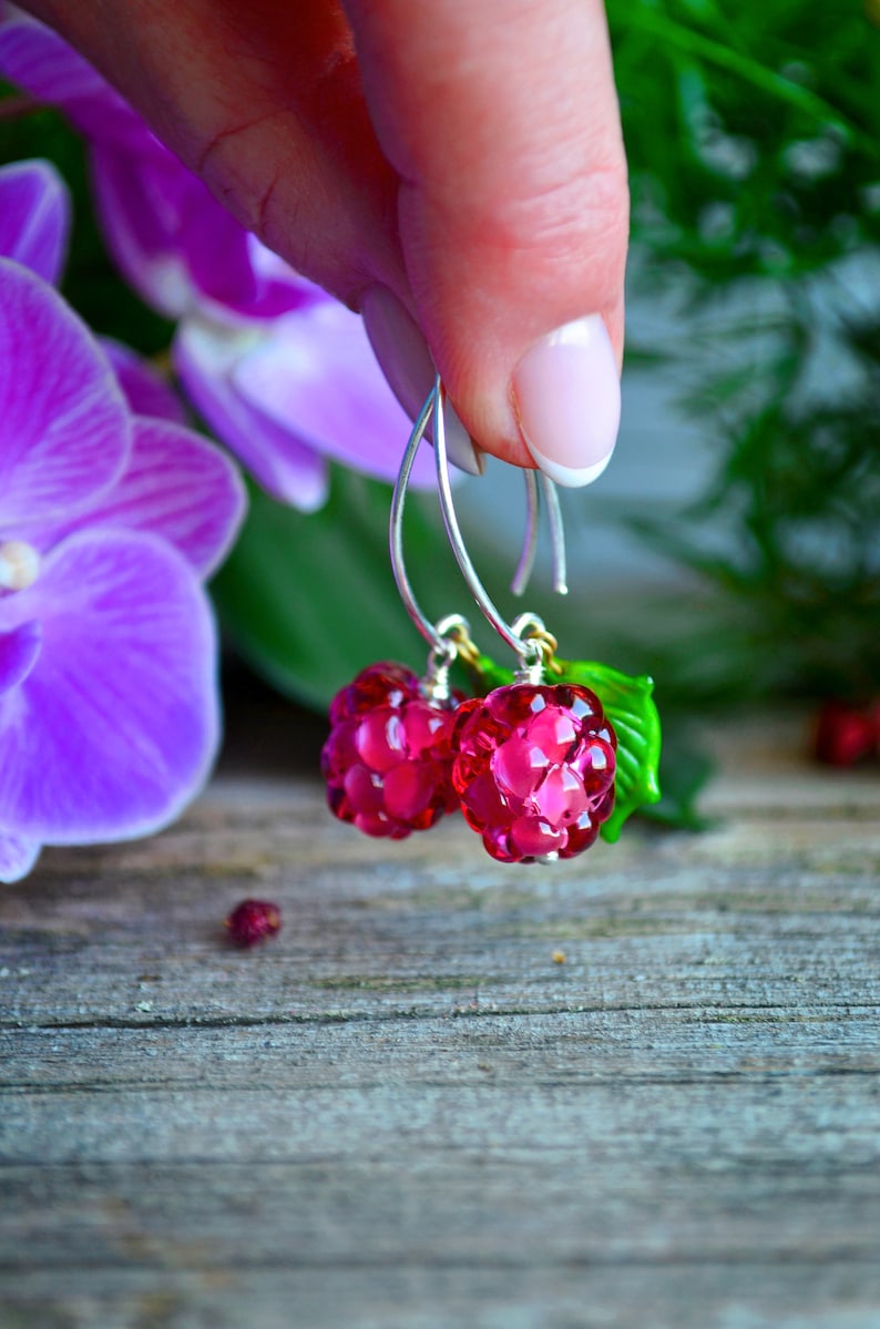 Berry Earrings, Murano Glass, Handmade, Cute Earrings, Gift For Girlfriend, Gift For Daughter, Gift For Sister, Gifts For Her pink raspberry