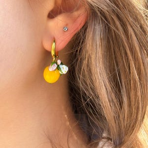 Lucky Lemon Earrings, Handcrafted, 925 Sterling Silver, Murano Glass, Lampwork