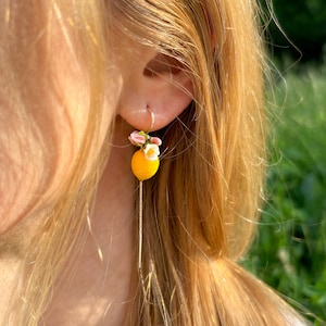Lemon Earrings, Dangling Earrings, Murano Glass, Sterling