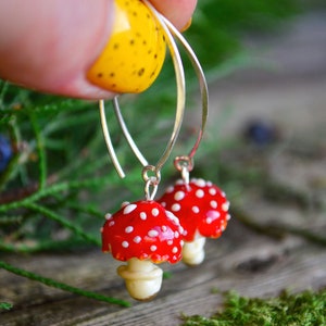 Red Mushroom Earrings, Murano Glass, Lampwork image 7