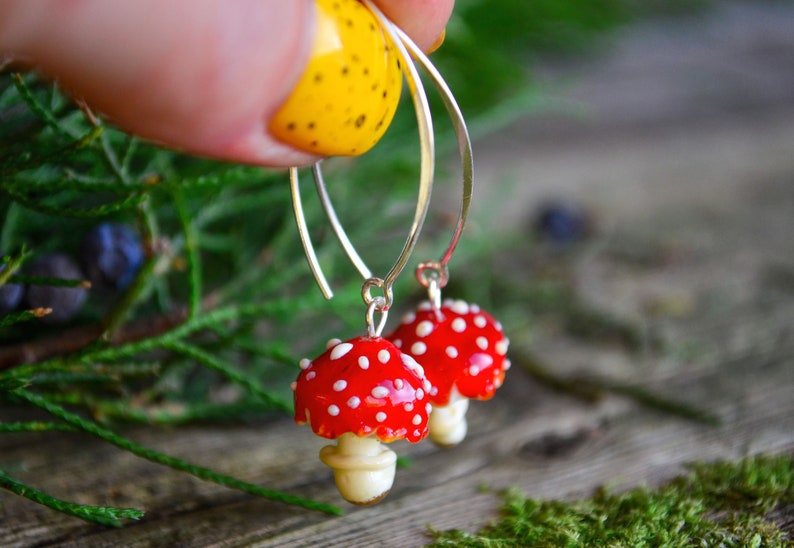 Red Mushroom Earrings, Murano Glass, Lampwork image 7