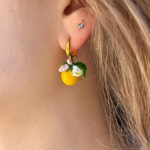 Lucky Lemon Earrings, Handcrafted, 925 Sterling Silver, Murano Glass, Lampwork