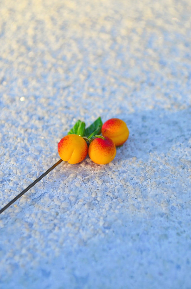 Fruit Pin Brooch, Peaches Brooch, Murano Glass, Fruit Jewelry image 8