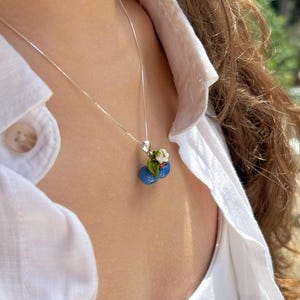 Lucky Blueberry Blossom Necklace, Handmade, 925 Sterling Silver, Murano Glass, Lampwork