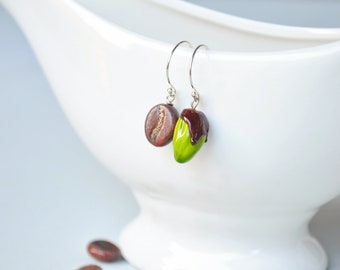 Pistachio Earrings, Coffee Earrings, Mismatched Earrings, Gift For Girlfriend, Gift For Daughter, Gift For Sister, Gifts For Her