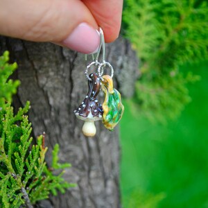 Mushroom Earrings, Autumn Earrings, Murano Glass, Lampwork image 5