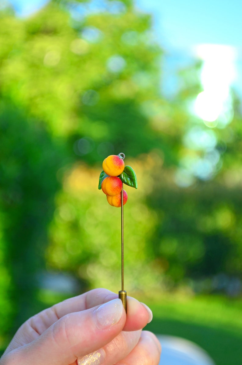 Fruit Pin Brooch, Peaches Brooch, Murano Glass, Fruit Jewelry image 4