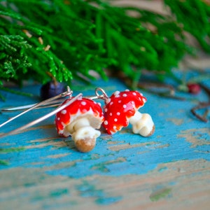Red Mushroom Earrings, Murano Glass, Lampwork image 6