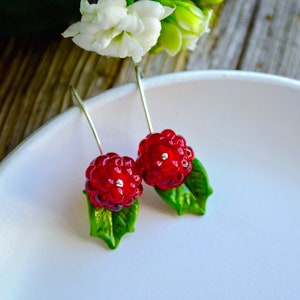 Raspberry Earrings, Glass Berries, Drop Earrings, Food Earrings, Murano Glass, Lampwork image 7