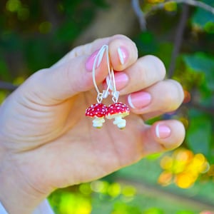 Red Mushroom Earrings, Murano Glass, Lampwork image 5