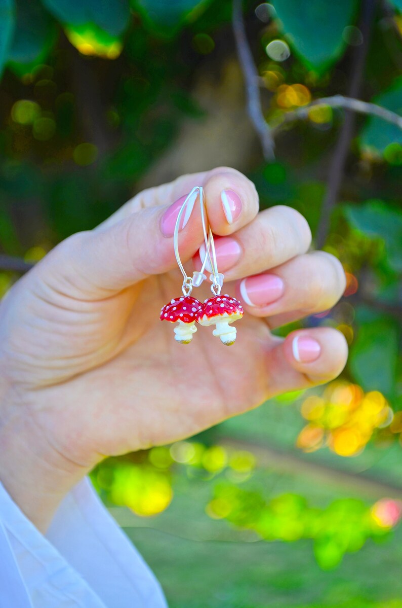 Red Mushroom Earrings, Murano Glass, Lampwork image 5