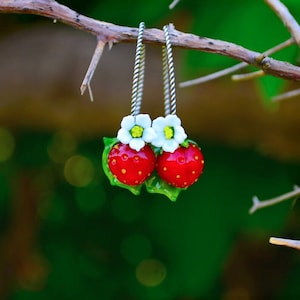 Berry Earrings, Murano Glass, Handmade, Cute Earrings, Gift For Girlfriend, Gift For Daughter, Gift For Sister, Gifts For Her strawberry