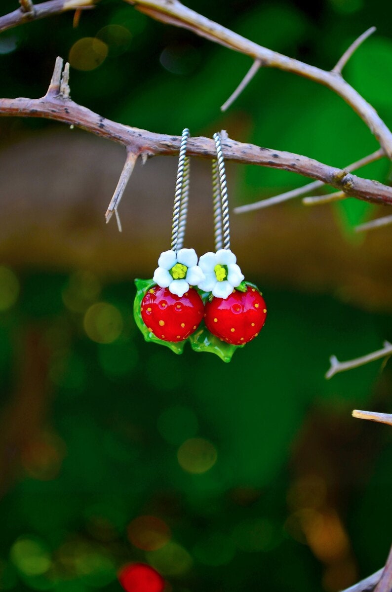 Berry Earrings, Murano Glass, Handmade, Cute Earrings, Gift For Girlfriend, Gift For Daughter, Gift For Sister, Gifts For Her strawberry