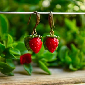 Strawberry Earrings, Berry Earrings, Small Earrings, Cute Strawberry Earrings