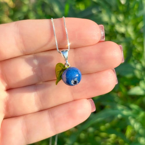 Lucky Blueberry Charm Necklace, 925 Sterling Silver, Murano Glass