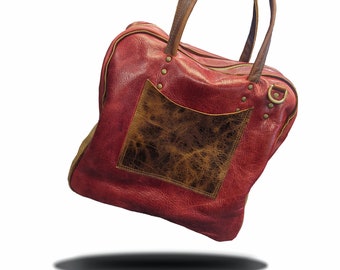 BigRed Timeless Travel Companion: Handcrafted Leather Weekender Bag - Artisan-Made Full Grain Leather, Stylish and Durable Overnight Travel