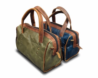 Bolso mini Duffel de cuero hecho a mano - Mango de cuero hecho a mano y bolso cruzado - Bolso Mini Duffel