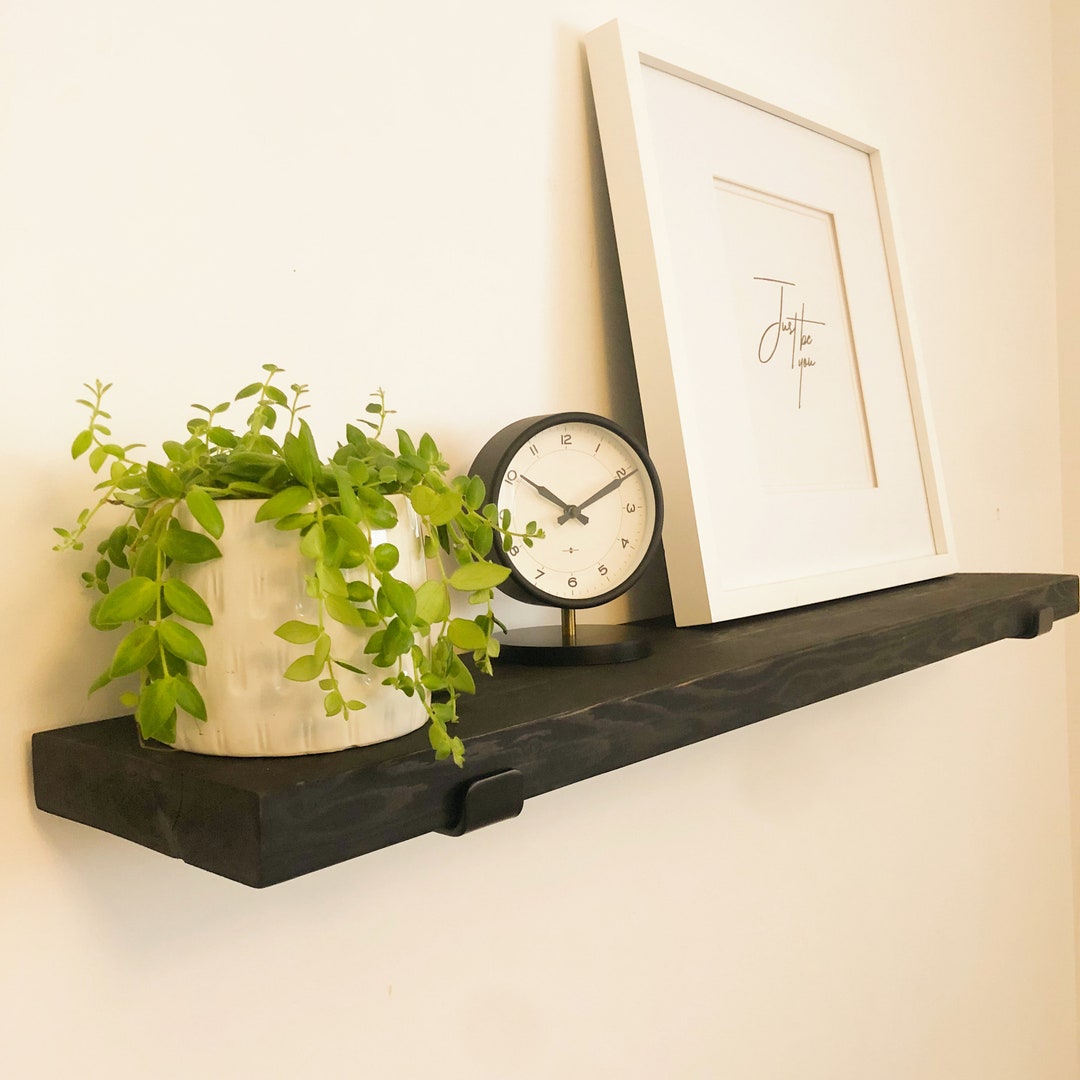 Heavyduty Wood Shelves With Black Brackets Custom Stain Etsy