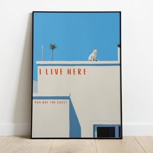 Cat Digital Wall Art Print, Funny Cat Poster, Cute Kitten Illustration, Cat Lover Gift, Cat Doing Things Blue Wall Decor