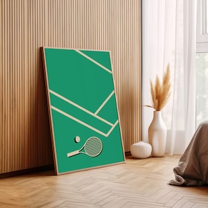 Tennis Court Poster, Retro Sport Poster, Vintage Tennis Poster, Digital Print, Printable, Wall Art, Green, Gallery Wall, Digital Download