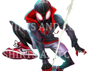 Miles Morales Spiderman Swinging Downloadable PNG File