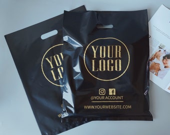 Aangepaste zwarte boodschappentassen met logo voor Boutique Aangepaste Marchandise Tassen met Logo Aangepaste Plastic tassen met logo voor kleding boodschappentassen