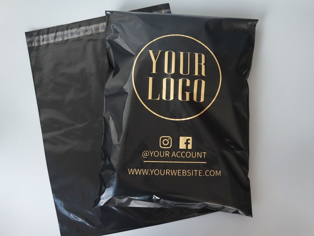 Custom Shipping Bags With Logo,glossy Black Mailers,custom Packing Bags