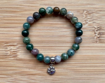 Indian Agate Bracelet with Paw Charm