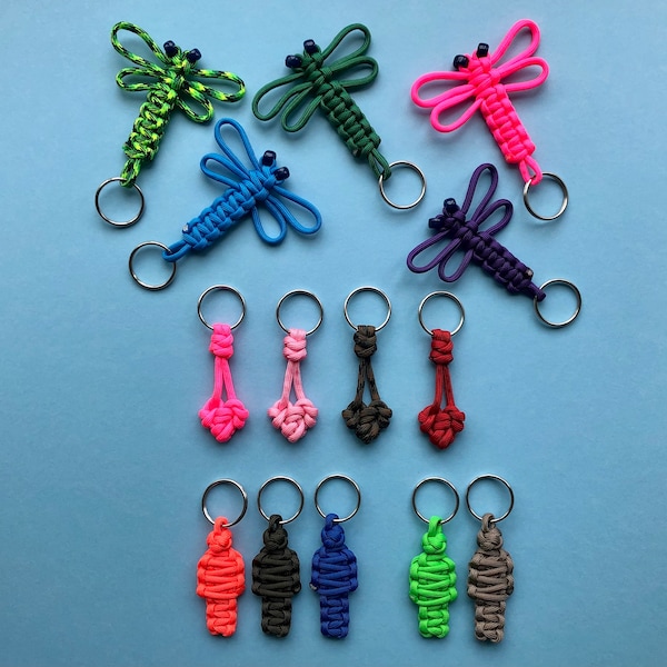Paracord 550 Libelle / Herz / Mumie Schlüsselanhänger: Handgefertigter Taschenanhänger oder Reißverschluss in verschiedenen Farben