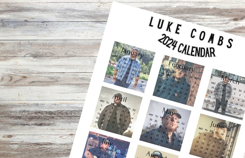 Luke Combs 2024 Printable Calendar Country Music Artist Cowboy Wall Art ...