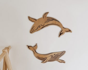 Wooden Whales Nursery Decor | Baby room boho decor