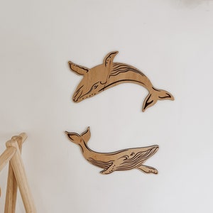 Wooden Whales Nursery Decor | Baby room boho decor